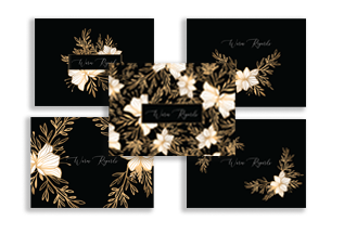 Golden Flower-Black  (Set of 10 Mini Cards with Envelopes)