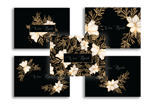 Golden Flower - Black (Set of 10 Mini Cards with Envelopes)